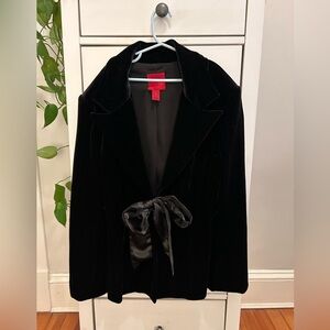 JS Collections elegant black velvety
 tie-front blazer size 12